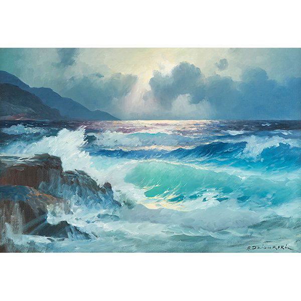 Alexander Dzigurski, (American, 1911-1995), Seascape,: Alexander Dzigurski, (American, 1911-1995), Seascape, oil on canvas, signed lower right, 23.5" x 35.5", Provenance: Findlay Galleries, Inc., Chicago, Illinois, Property from the Estate of William and