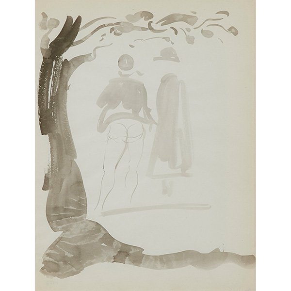 Reginald Marsh, (American, 1898-1954), Untitled (Couple: Reginald Marsh, (American, 1898-1954), Untitled (Couple Beside a Tree), ink and wash on paper, 11" x 8.5", Other Notes: Letter from Norman Sasowsky, Professor Emeritus, University of Delaware confirmi