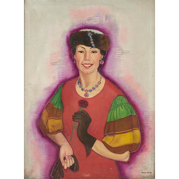 Macena Barton, (American, 1901-1986), Self Portrait: Macena Barton, (American, 1901-1986), Self Portrait with a Rose, oil on canvas, signed lower right, 36" x 26", Provenance: Property from the Estate of Frank Ternenyi, Chicago, Illinois