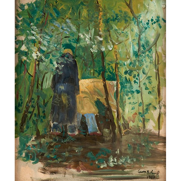 Aaron Bohrod, (American, 1907-1992), The Gardeners, c.: Aaron Bohrod, (American, 1907-1992), The Gardeners, c. 1935, oil on artist board, signed and dated lower right, 20" x 16"