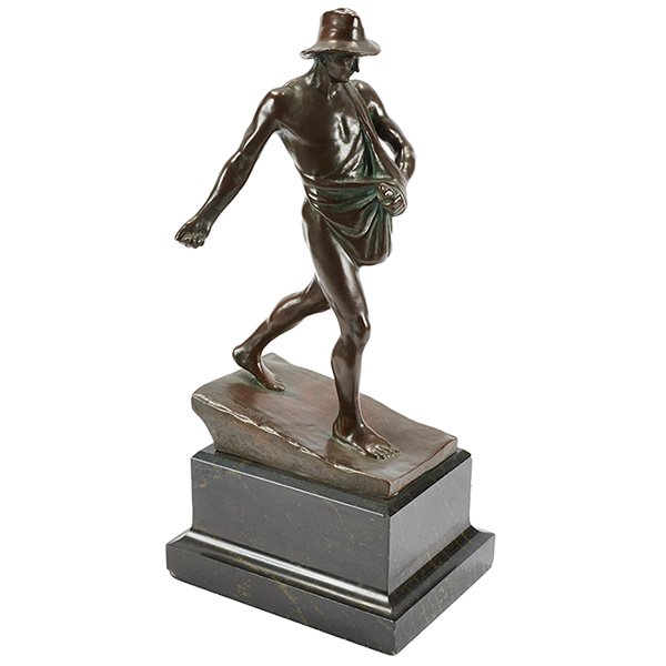 George Meyer Steglitz, Sower, bronze, 16"h held on a: George Meyer Steglitz, Sower, bronze, signed, 16"h held on a marble base, Provenance: Property from the Estate of William and Anne Zimring, Chicago, Illinois