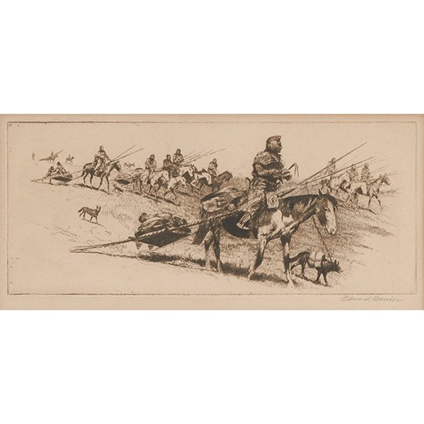 Edward Borein, (American, 1872-1945), Native American: Edward Borein, (American, 1872-1945), Native American Scene, etching, signed lower right, 5" x 10"