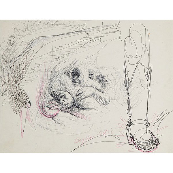 John Anansa Thomas Biggers, (American, 1924-2001), lot: John Anansa Thomas Biggers, (American, 1924-2001), lot of two items: "Mother and Child", 1960, conte crayon and ink on paper, signed and dated, 10" x 13", Provenance: Merton D. Simpson Gallery, Inc.,