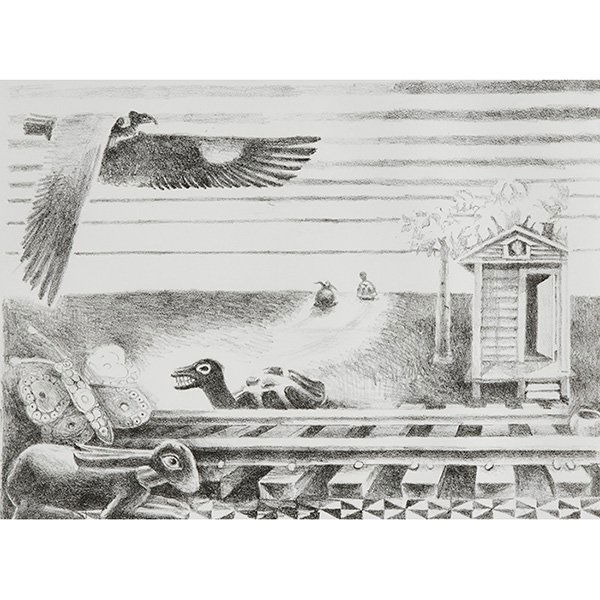 John Anansa Thomas Biggers, (American, 1924-2001), Dau: John Anansa Thomas Biggers, (American, 1924-2001), Dau Fuskie Race, The First Race Between the Turtle and the Hare, 1998, lithograph, signed, dated and numbered in pencil, edition of 200, 10" x 13.75"