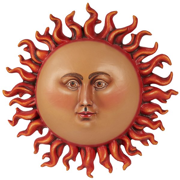 Sergio Bustamante Sun wall sculpture 42.5"dia. x 12"d: Sergio Bustamante, Sun wall sculpture, number 30/100, hand-painted papier-mâche, signed and numbered, 42.5"dia. x 12"d