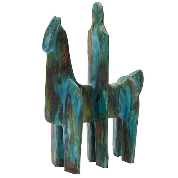 Alvino Bagni Horseman sculpture 13"w x 5.25"d x 17.25"h: Alvino Bagni, Horseman sculpture, Raymor, Italy, 1960s, glazed ceramic, 13"w x 5.25"d x 17.25"h
