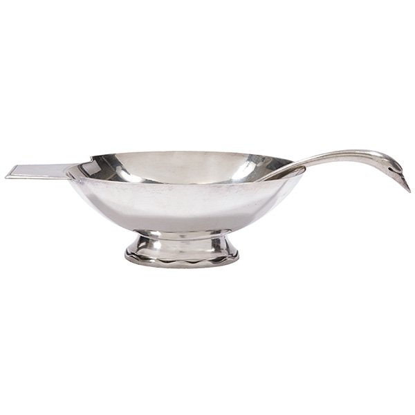 Christian Fjerdingstad Cygne (Swan) gravy boat and: Christian Fjerdingstad, Cygne (Swan) gravy boat and ladle, Gallia, Christofle, France, silver plate, stamped "Gallia", The ladle serves as the swan's graceful neck, as shown: 11"w x 4"d x 3"h