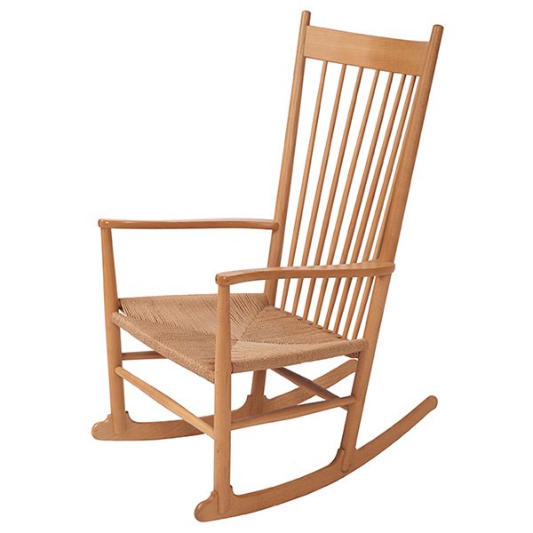 Hans Wegner rocker 25"w x 35"d x 42.5"h: Hans Wegner, rocker, FDB Mobler, Denmark, beech, paper cord, signed, 25"w x 35"d x 42.5"h