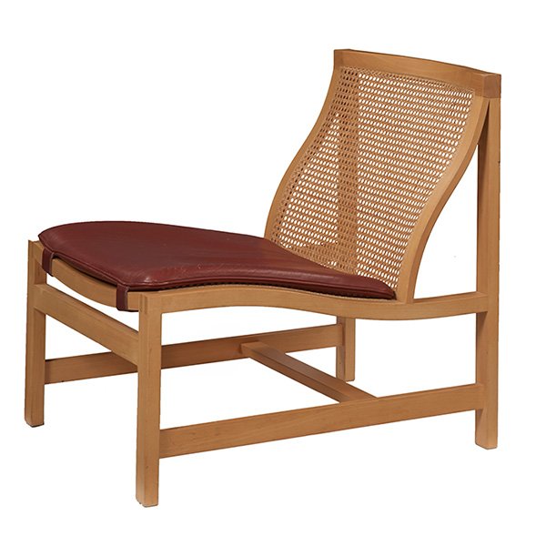 Rud Thygesen & Johnny Sorensen King lounge chair 24"w x: Rud Thygesen & Johnny Sorensen, King lounge chair, Denmark, 1970s, Magnus Olesen, beech, leather, caning, 24"w x 27.5"d x 27.5"h