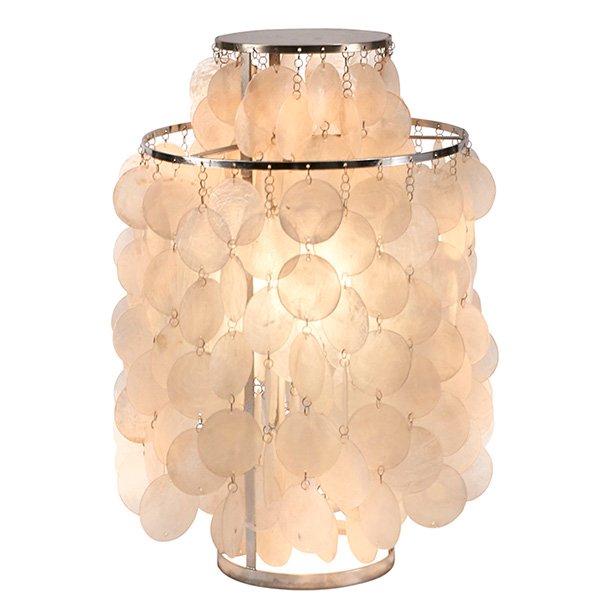 Verner Panton 1 TM Fun table lamp 13"dia. x 16.5"h: Verner Panton, 1 TM Fun table lamp, J. Luber, Switzerland, chromed steel, capiz shells, 13"dia. x 16.5"h