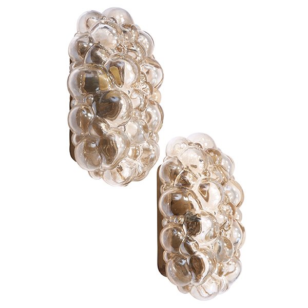 Helena Tynell sconces, pair 9" x 5.5" x 3.75"h: Helena Tynell, sconces, pair, Glashutte Limburg, 1960s, tinted glass, brass, 9" x 5.5" x 3.75"h