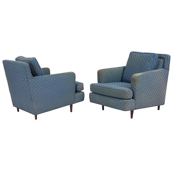 Edward Wormley lounge chairs, pair, model 5638 27.5"w x: Edward Wormley, lounge chairs, pair, model 5638, Dunbar, 1960s, rosewood, fabric (reupholstered), 27.5"w x 34"d x 30"h