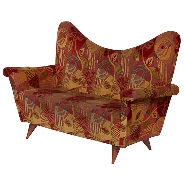 Italian: Italian, loveseat, upholstery, wood feet, unsigned 54"w x 27.5"d x 39"h