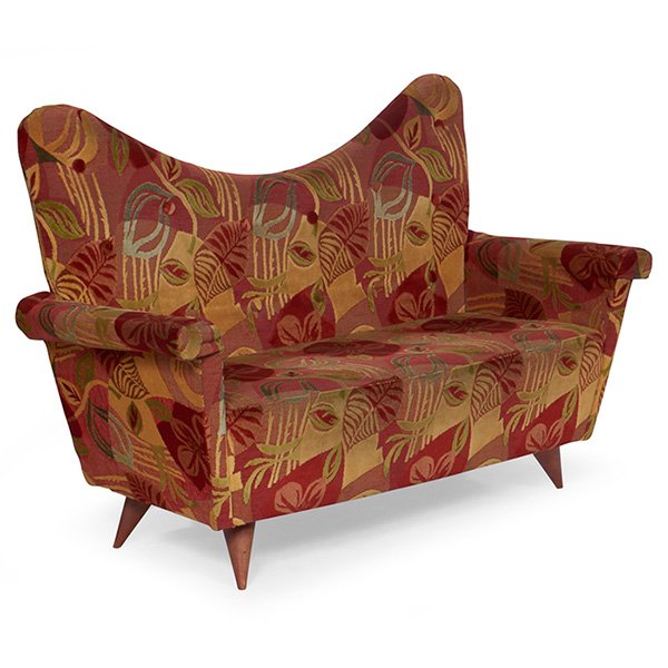 Italian: Italian, loveseat, upholstery, wood feet, unsigned 54"w x 27.5"d x 39"h