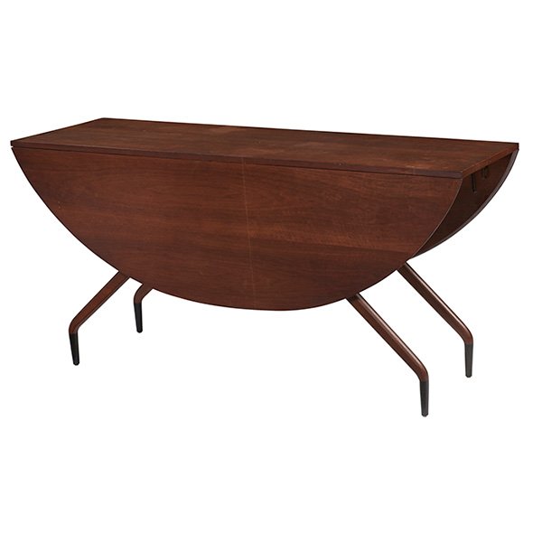 Greta Magnusson-Grossman drop-leaf table 60"w x 18"d x: Greta Magnusson-Grossman, drop-leaf table, Glenn of California, 1960s, walnut, 60"w x 18"d x 29.5"h, open: 60"x 54". Provenance: Property from the Estate of Frank Ternenyi, Chicago, Illinois