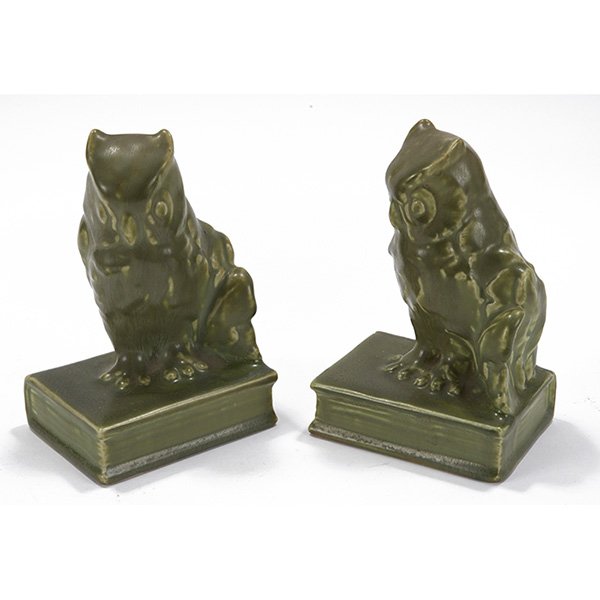 Rookwood Pottery Owlbookends, # 2655, pair 3.5"w x 3"d (1 of 1)