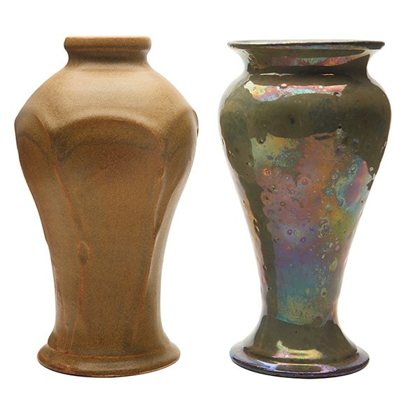 Pewabic vases, two larger: 4.5"dia x 8.75"h (1 of 2)