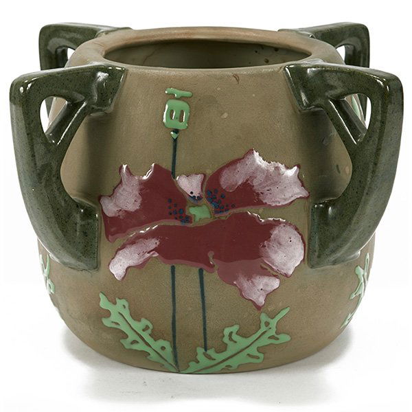 Amphora Poppy vase, #3892/ 46 12"w x 12"d x 7"h: Amphora, Poppy vase, #3892/ 46, Austria, matte and glazed ceramic, impressed signature, numbered, 12"w x 12"d x 7"h