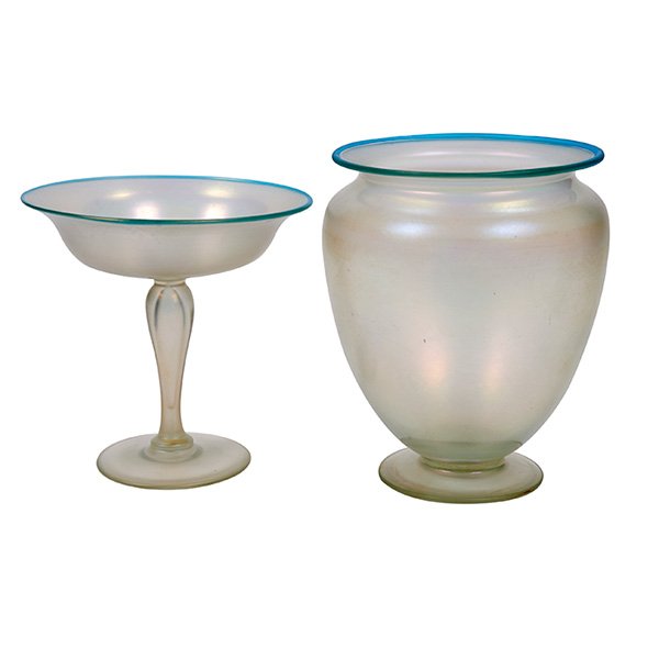 Steuben Glass Works Verre de Soie compote, vase taller: (1 of 1)