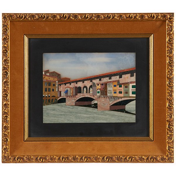 Italian Ponte Vecchio pietra dura plaque image: 4 7/8" (1 of 1)