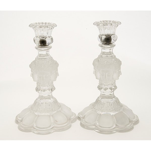 St. Louis Glass Co. candlesticks, pair 5.5"dia x 8.75"h (1 of 2)
