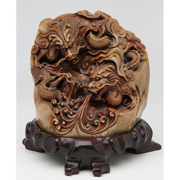 Chinese scholar's rock on wood stand 6"w x 4.5"d x (1 of 4)