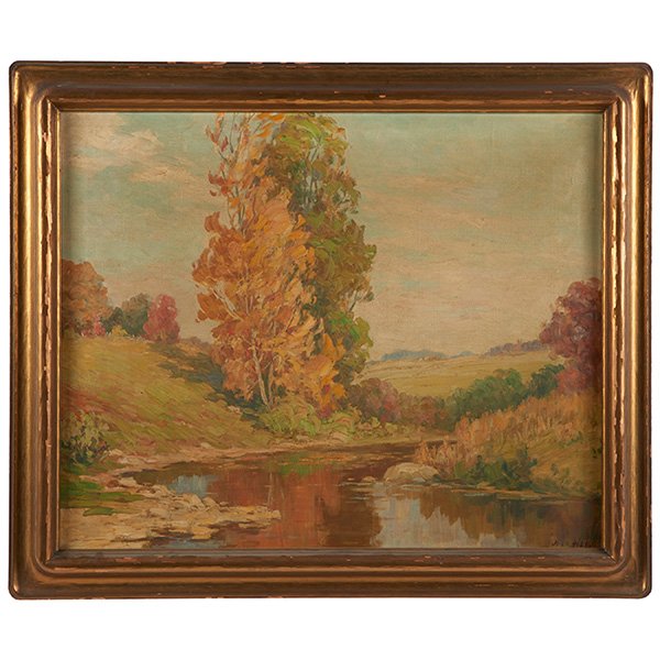 Jesse Carl Hobby, (American, 1871-1938), Wilmington,: Jesse Carl Hobby, (American, 1871-1938), Wilmington, Illinois, Fall Colors, oil on canvas, signed lower right, 22" x 27"