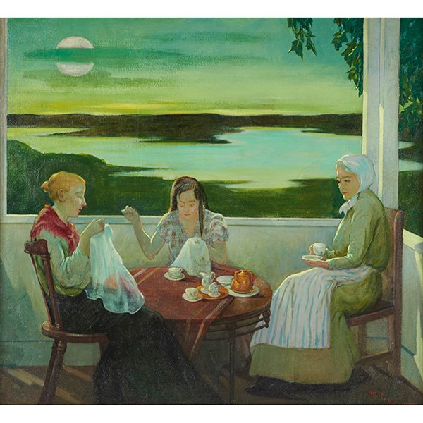 Gerald A. Frank, (American, 1888-1962), Three Women,: Gerald A. Frank, (American, 1888-1962), Three Women, oil on canvas laid to board, signed and dated lower right, 36" x 40". Exhibitions: The All-Illinois Society of the Fine Arts, Inc., The Eleventh An