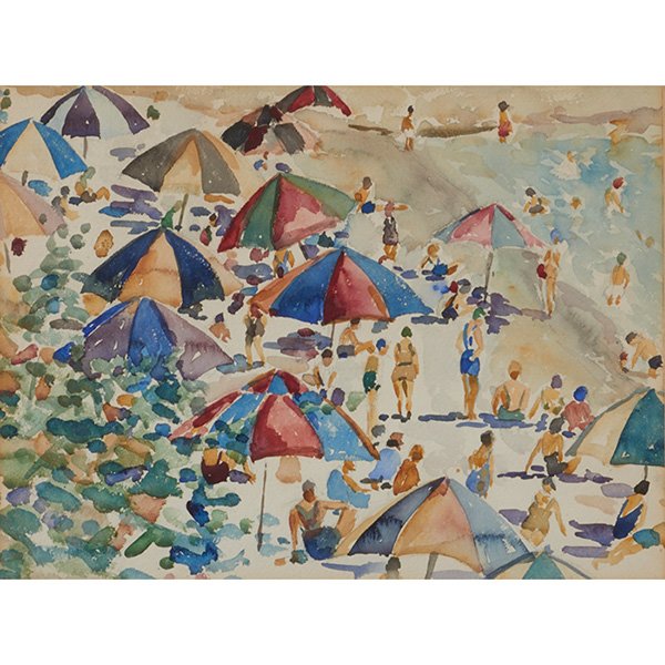 Artist Unknown , Beach Scene, watercolor, 11" x 15" (1 of 1)