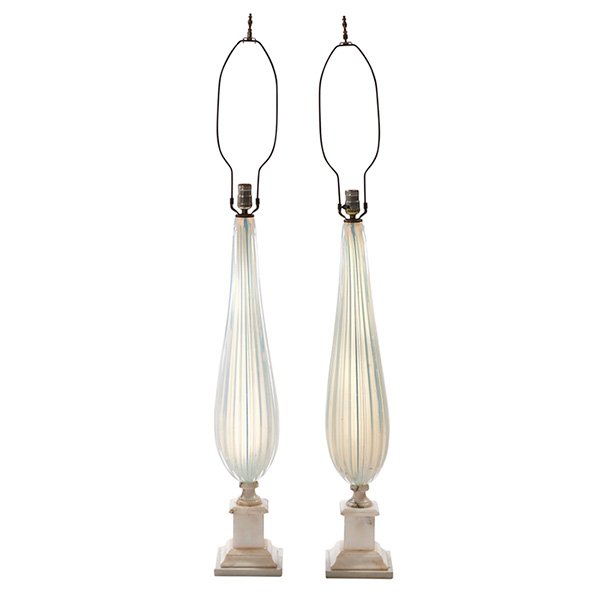 Murano table lamps, pair glass: 6"dia. x 24"h; overall (1 of 1)