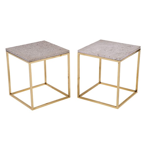 1970s tables, pair brass & travertine (1 of 1)