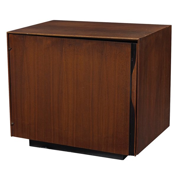 John Kapel night stand or end table 28"w x 20"d x: John Kapel, night stand or end table, Glenn of California, walnut, black trim, unsigned, 28"w x 20"d x 24.5"h