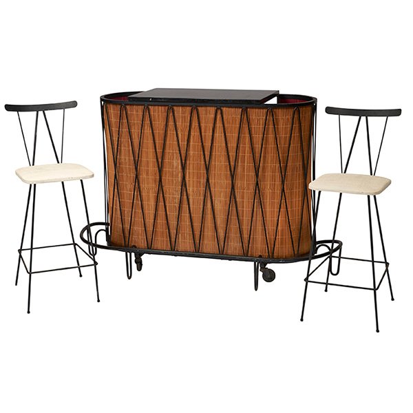 Maurizio Tempestini bar and two bar stools bar: 62.5"w (1 of 1)