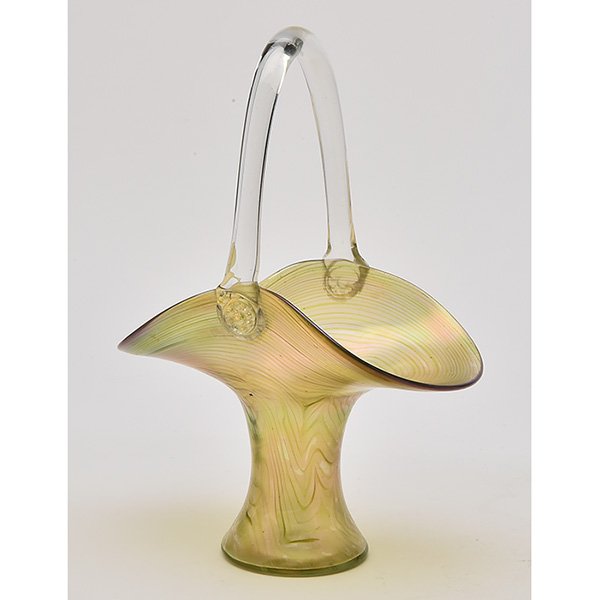 Art Glass basket vase 7"w x 10"h (1 of 5)