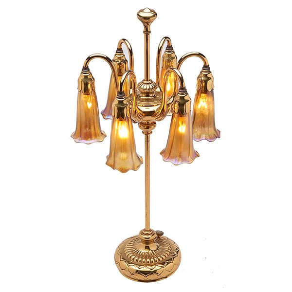 Tiffany Studios Lily six-light lamp base, #28590 12"dia (1 of 3)
