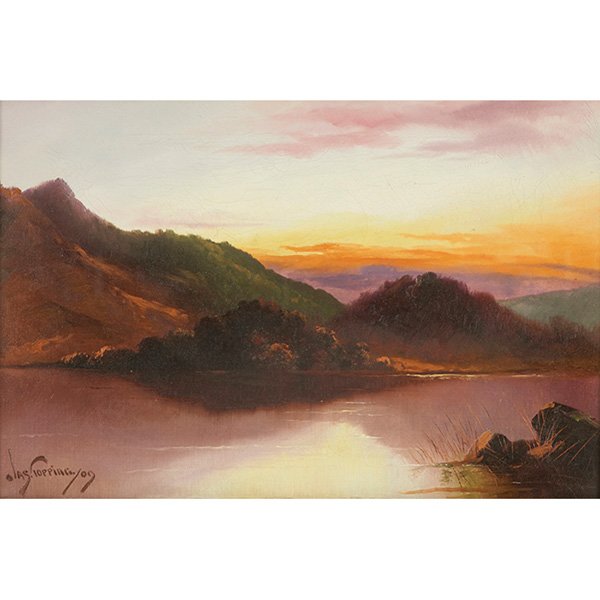 James Topping, (American, 1879-1948), Sunset, oil on: James Topping, (American, 1879-1948), Sunset, oil on canvas, signed lower left, 12" x 1 8"