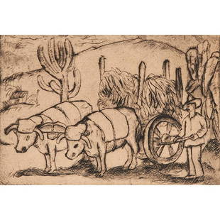 Morris Topchevsky, (Polish/American, 1899-1947), On the: Morris Topchevsky, (Polish/American, 1899-1947), On the Road to Mitla, etching, signed, titled and numbered in pencil, edition of 35, 5.5" x 8.25"
