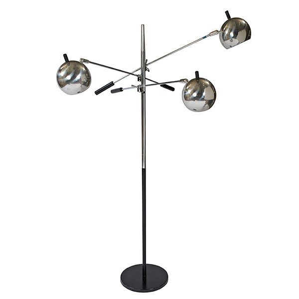 Robert Sonneman for Sonneman Triennale floor lamp as: Robert Sonneman for Sonneman, Triennale floor lamp, USA, 1960s, chromed and enameled steel, unsigned, as shown: 36''w x 27''d x 68''h