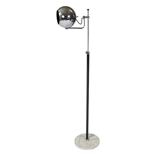 Robert Sonneman for Sonneman, attribution floor lamp as: Robert Sonneman for Sonneman, attribution, floor lamp, USA, 1960s, chromed steel, marble, unsigned, adjustable height, as shown: 11.5"w x 10"d x 52"h