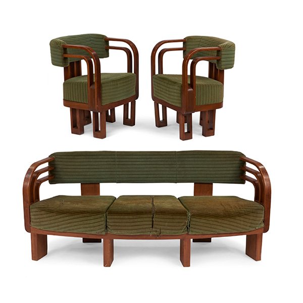 Art Deco sofa and chairs, pair 72''w x 25''d x 29.5''h, (1 of 7)