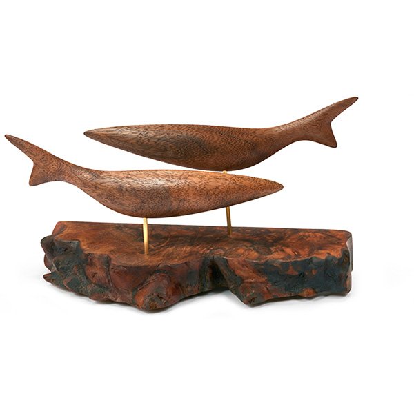 After Sam Maloof fish sculpture 9''w x 4.25''d x 5''h: After Sam Maloof, fish sculpture, Sam Maloof Woodworker, 2014, walnut, branded mark, 9''w x 4.25''d x 5''h