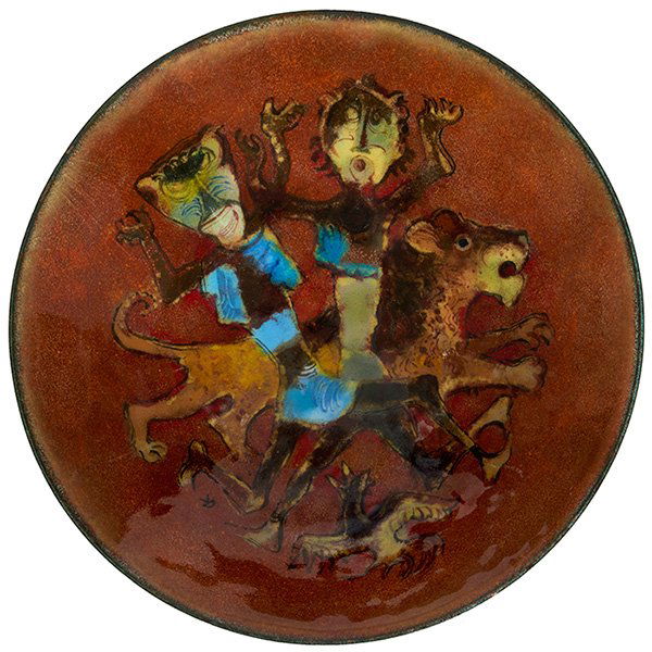 Karl Drerup (1904-2000) bowl 7.25"dia, lion & figures (1 of 1)