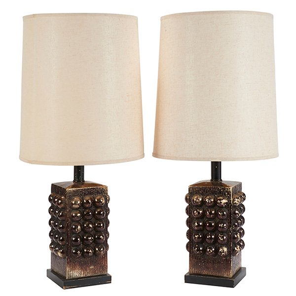 Pieri Tullio table lamps, pair 8"w x 8"d x 21"h; with (1 of 1)