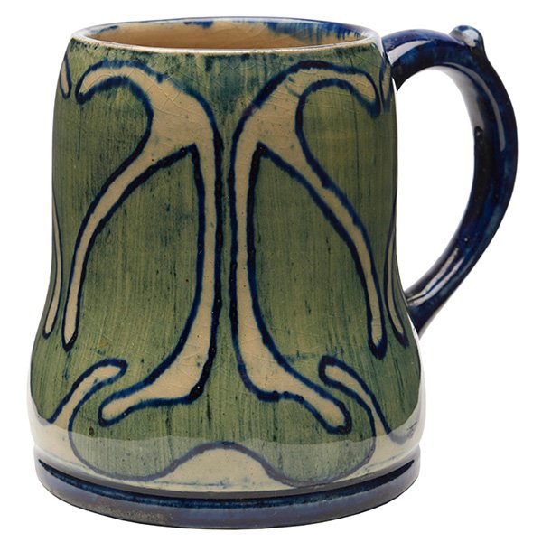 Sara Bloom Levy Newcomb College, mug, #P57: Sara Bloom Levy (d. 1955) for Newcomb College, mug, #P57, New Orleans, LA, 1902, polychrome painted ceramic, signed, numbered, 5"w x 4"h