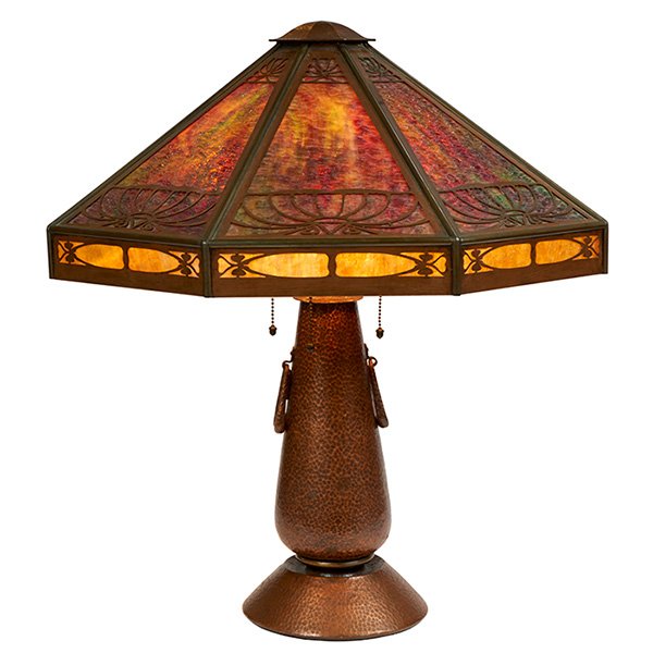 Limbert, attribution, lamp, Grand Rapids, MI, hammered