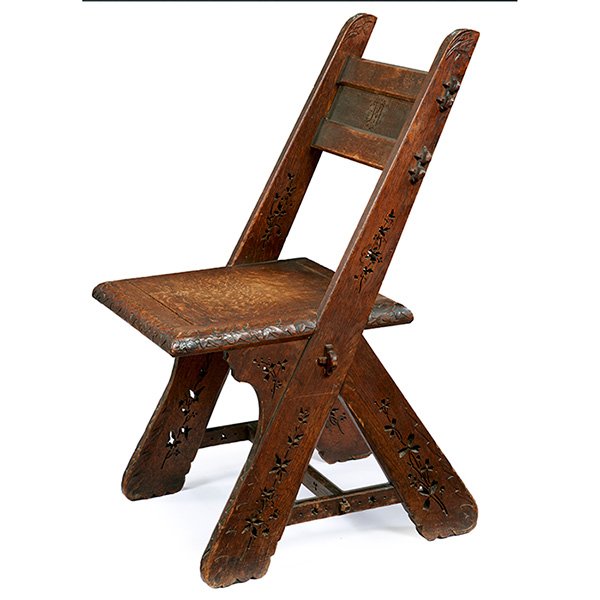 American Arts & Crafts, desk chair, oak, with intricate (1 of 2)