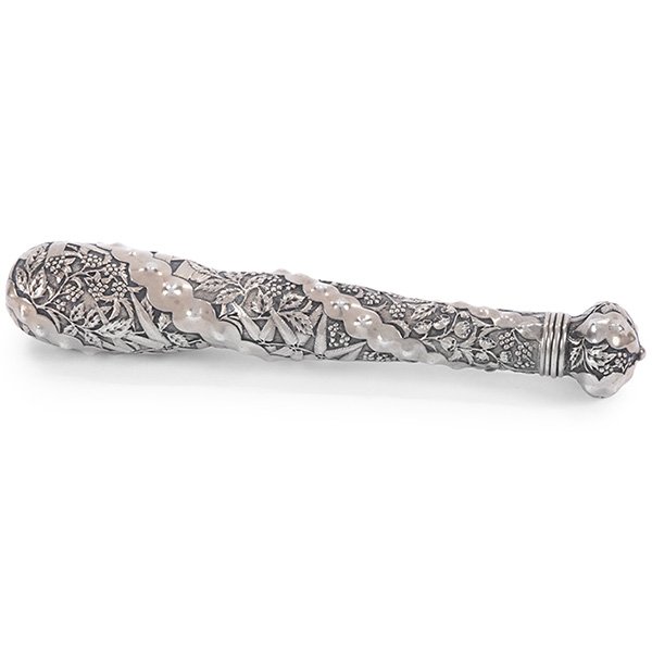 Dominick & Haff, flask, #24, New York, NY, sterling: Dominick & Haff, flask, #24, New York, NY, sterling silver, stamped marks, numbered, 1 1/2"dia x 8 7/8"l