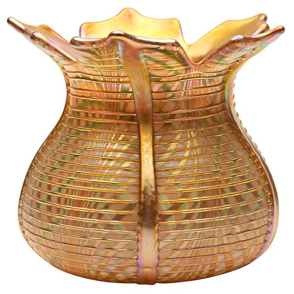 Quezal, vase, #841, Queens, NY, decorated iridescent (1 of 3)