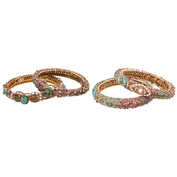 Mughal, hinged bangle bracelets, group of four, 14K (1 of 1)