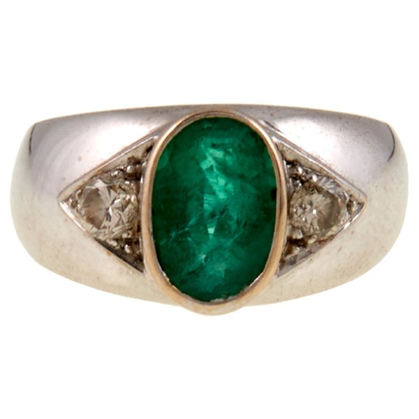 Modern, gold, diamond and emerald ring, 18K white gold, (1 of 1)